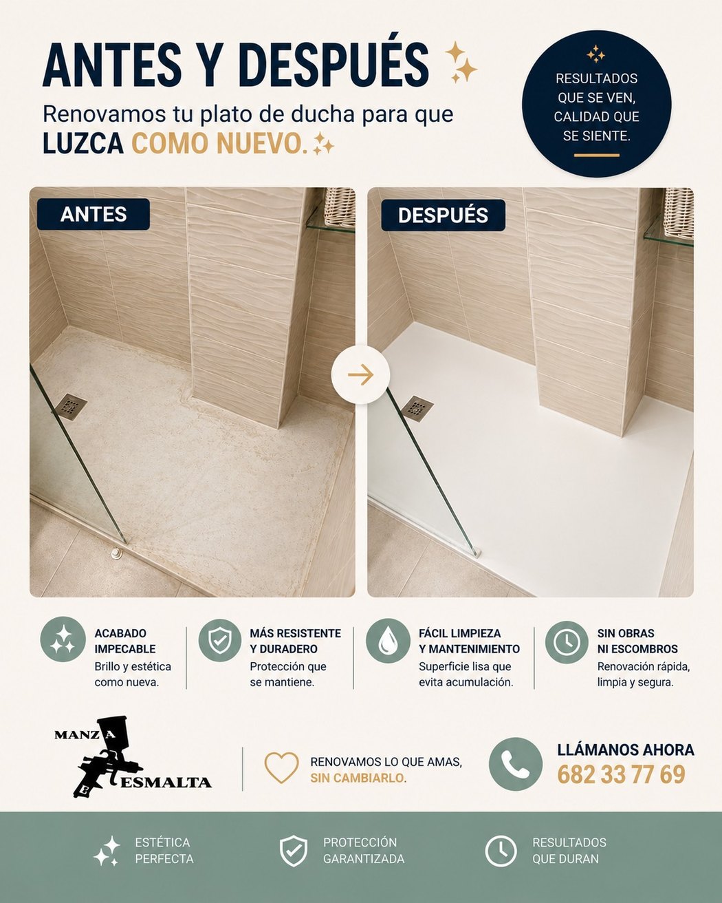 Plato de ducha antes y después de esmaltar